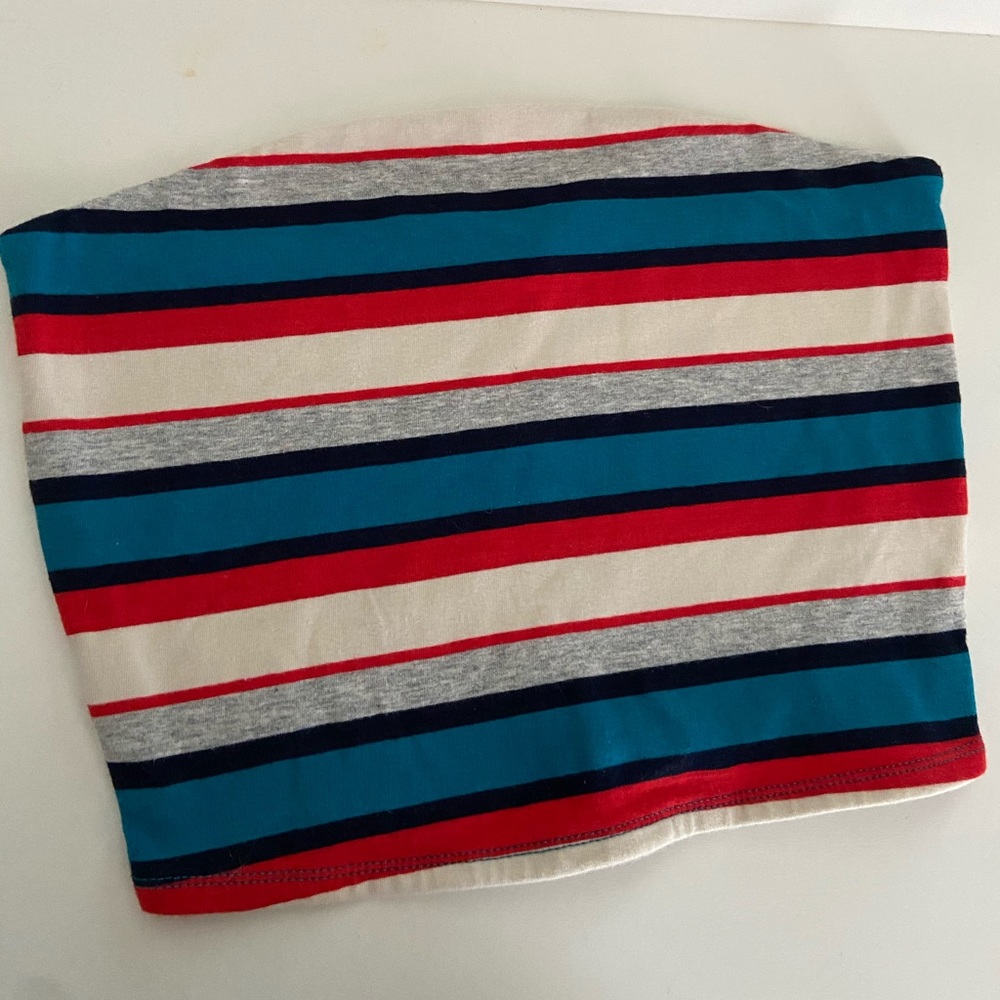 blue and red striped garage tube top